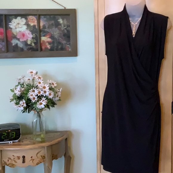 Wrap Dress Black Deep V-Neck Cocktail Party Size S - Picture 4 of 6